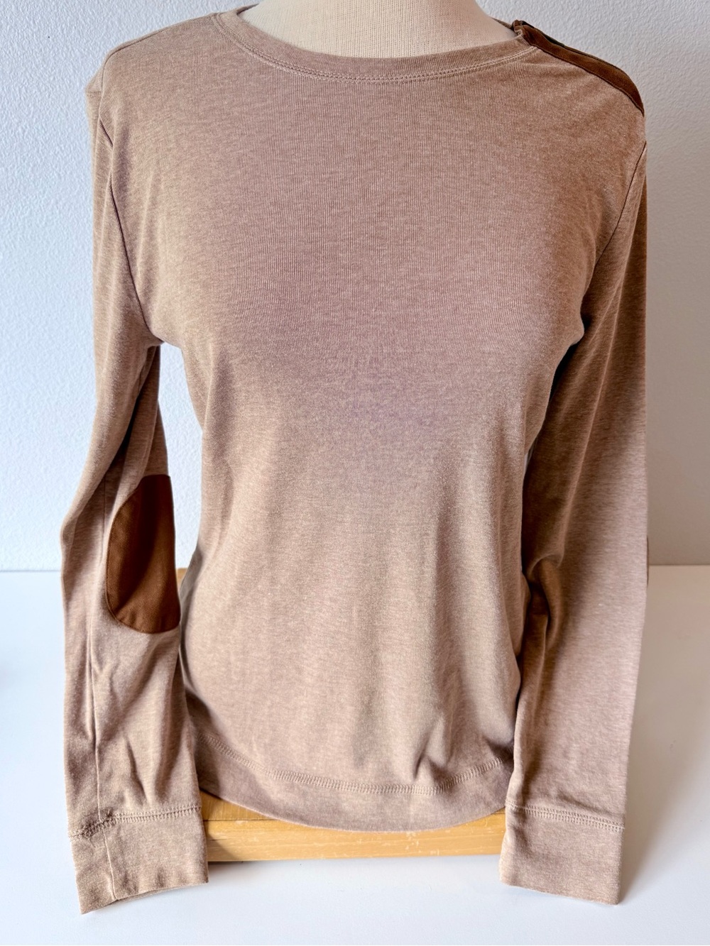 VTG Ralph Lauren LRL Tan Shoulder Zip Long Sleeve Top Elbow Patches Large Y2K
